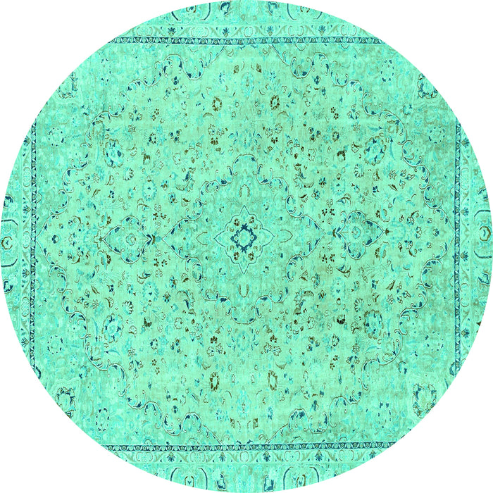 Round Machine Washable Abstract Turquoise Modern Area Rugs, wshabs2108turq