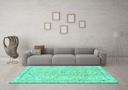 Machine Washable Abstract Turquoise Modern Area Rugs in a Living Room,, wshabs2108turq