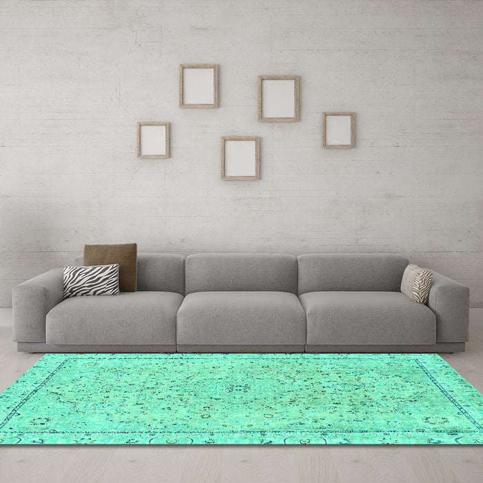 Machine Washable Abstract Turquoise Modern Area Rugs in a Living Room,, wshabs2108turq