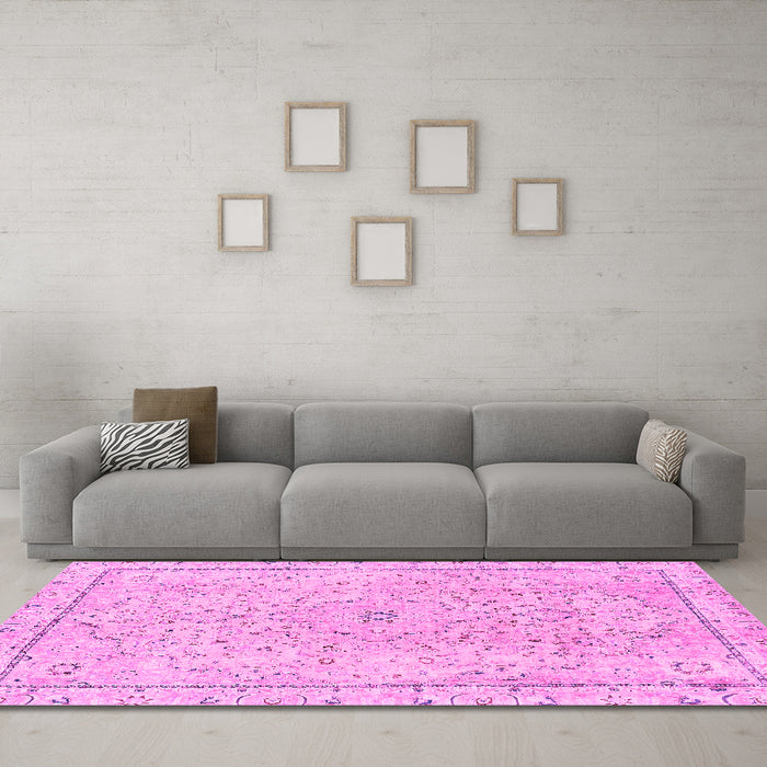 Machine Washable Abstract Pink Modern Rug in a Living Room, wshabs2108pnk