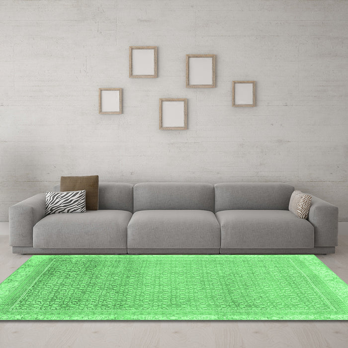 Machine Washable Abstract Emerald Green Modern Area Rugs in a Living Room,, wshabs2109emgrn