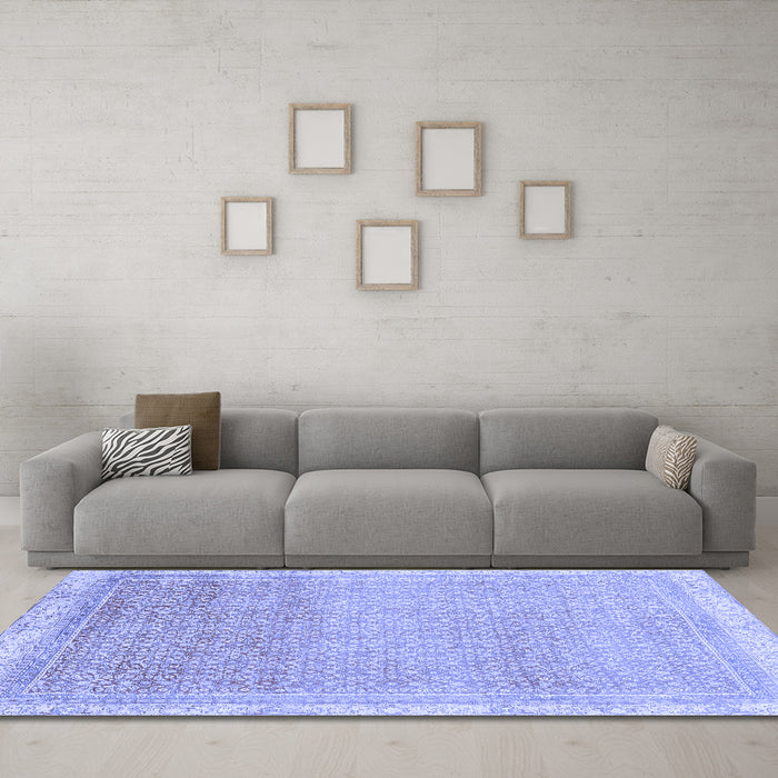 Machine Washable Abstract Blue Modern Rug in a Living Room, wshabs2109blu