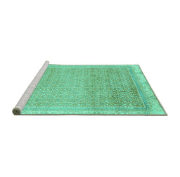 Sideview of Machine Washable Abstract Turquoise Modern Area Rugs, wshabs2109turq