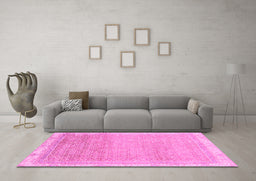 Machine Washable Abstract Pink Modern Rug in a Living Room, wshabs2109pnk