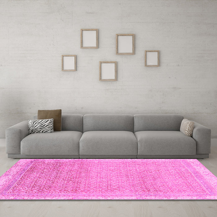 Machine Washable Abstract Pink Modern Rug in a Living Room, wshabs2109pnk