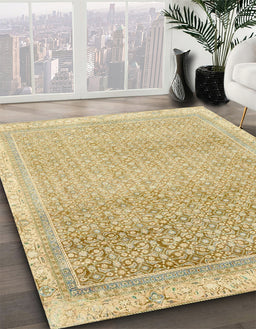 Abstract Brown Gold Modern Rug in Family Room, abs2109