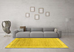 Machine Washable Abstract Yellow Modern Rug in a Living Room, wshabs2109yw