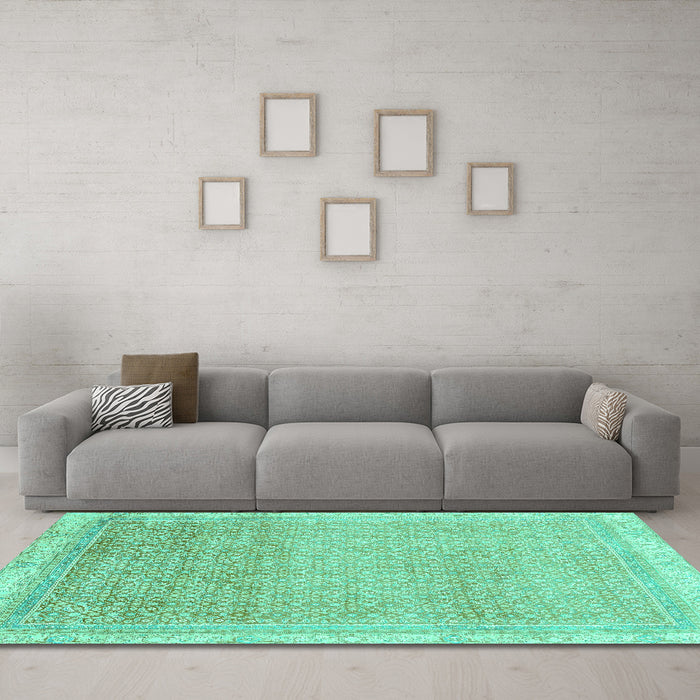Machine Washable Abstract Turquoise Modern Area Rugs in a Living Room,, wshabs2109turq