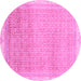 Round Machine Washable Abstract Pink Modern Rug, wshabs2109pnk