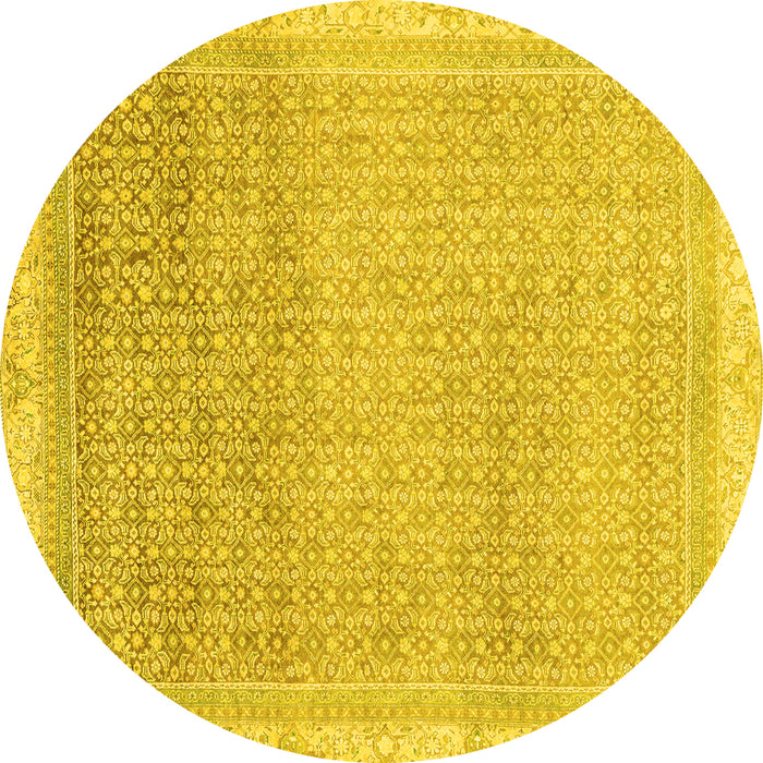 Round Abstract Yellow Modern Rug, abs2109yw