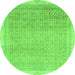 Round Machine Washable Abstract Green Modern Area Rugs, wshabs2109grn