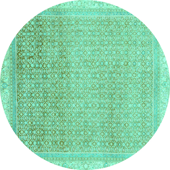Round Machine Washable Abstract Turquoise Modern Area Rugs, wshabs2109turq