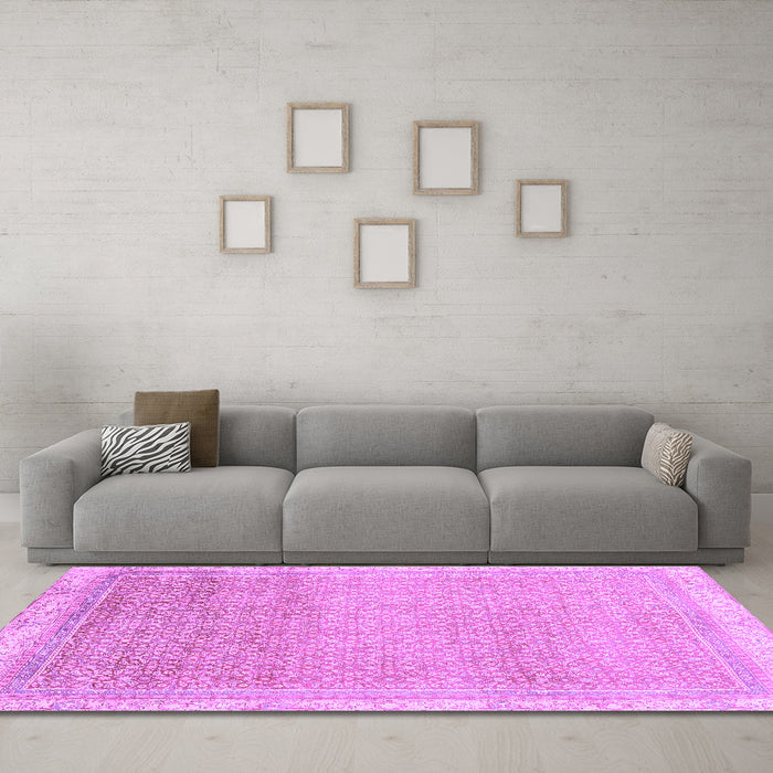 Machine Washable Abstract Purple Modern Area Rugs in a Living Room, wshabs2109pur