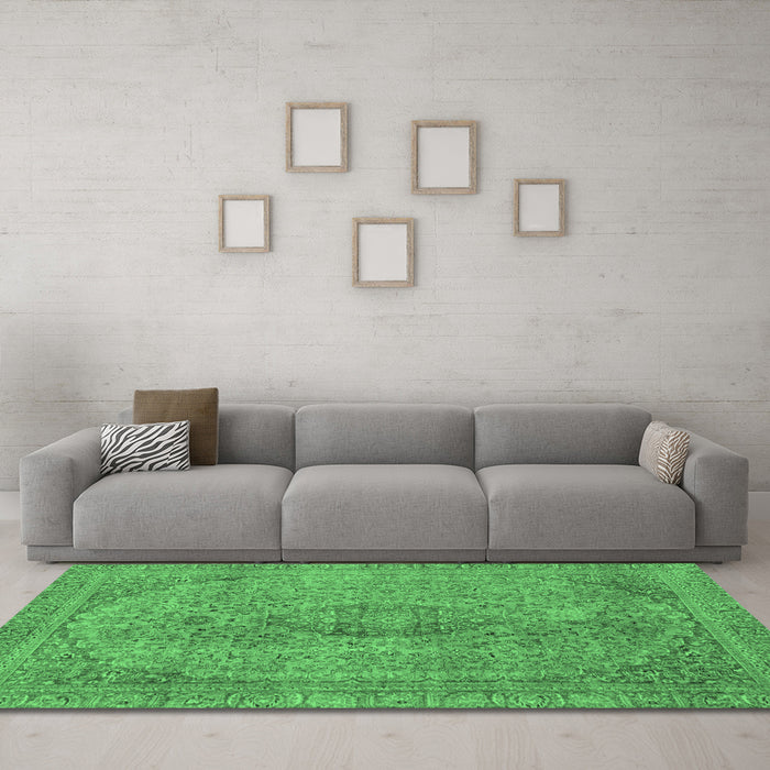 Machine Washable Abstract Emerald Green Modern Area Rugs in a Living Room,, wshabs2110emgrn