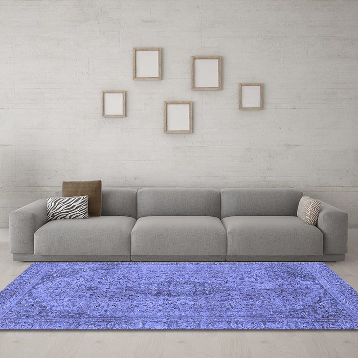 Machine Washable Abstract Blue Modern Rug in a Living Room, wshabs2110blu