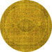 Round Abstract Yellow Modern Rug, abs2110yw