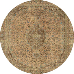 Round Machine Washable Abstract Light Brown Rug, wshabs2110