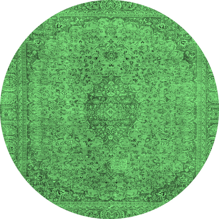 Round Abstract Emerald Green Modern Rug, abs2110emgrn