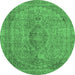 Round Abstract Emerald Green Modern Rug, abs2110emgrn