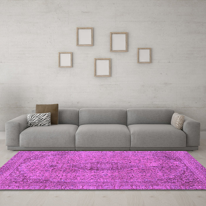 Machine Washable Abstract Purple Modern Area Rugs in a Living Room, wshabs2110pur