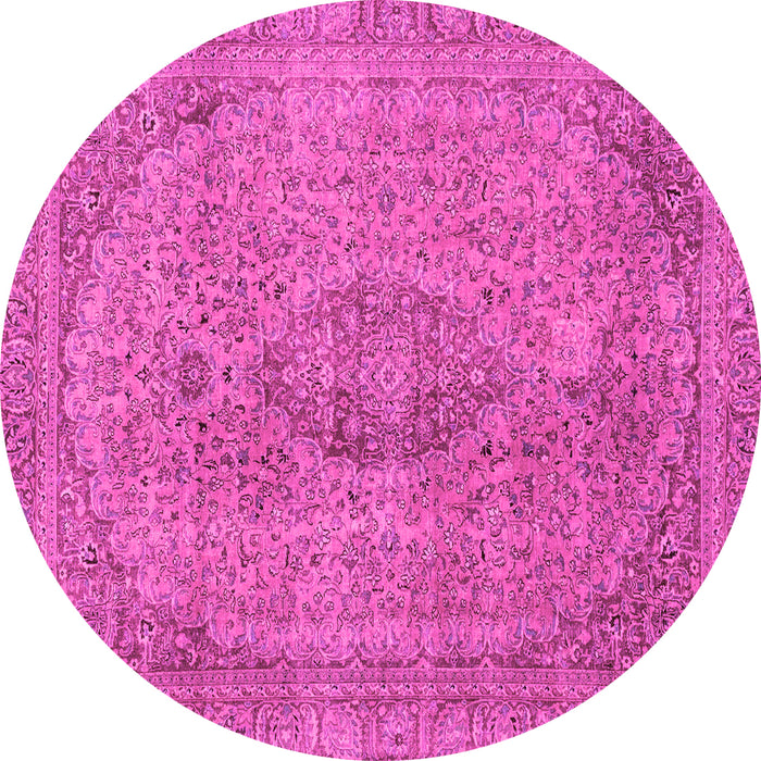 Round Machine Washable Abstract Pink Modern Rug, wshabs2110pnk