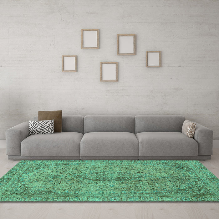 Machine Washable Abstract Turquoise Modern Area Rugs in a Living Room,, wshabs2110turq