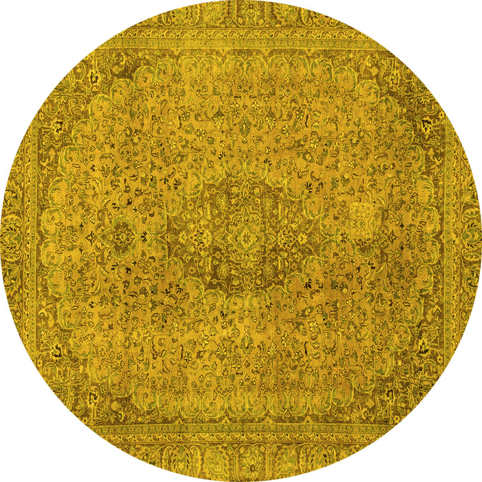 Round Machine Washable Abstract Yellow Modern Rug, wshabs2110yw