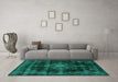 Machine Washable Abstract Turquoise Modern Area Rugs in a Living Room,, wshabs2111turq