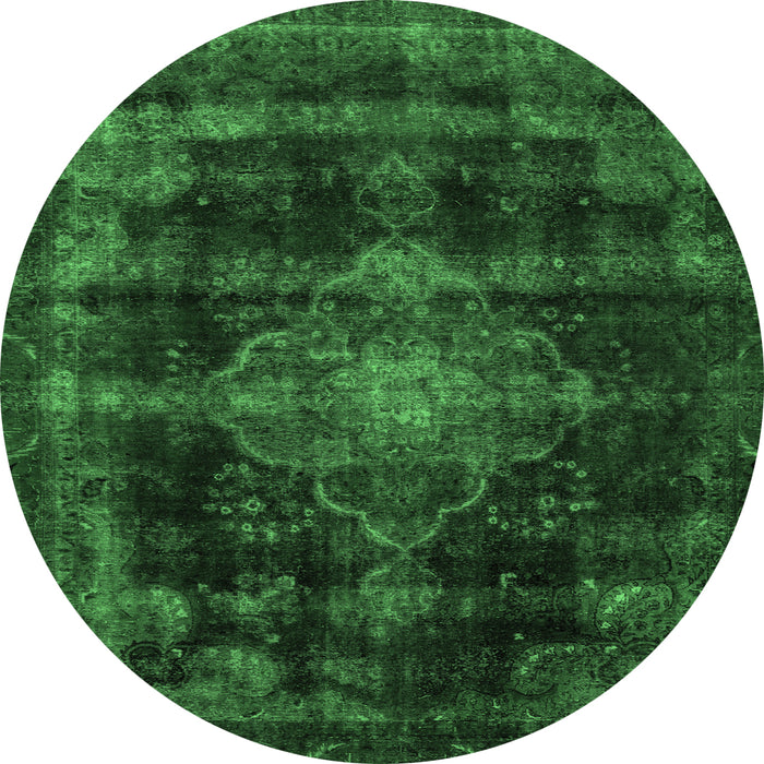 Round Machine Washable Abstract Emerald Green Modern Area Rugs, wshabs2111emgrn