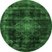 Round Machine Washable Abstract Emerald Green Modern Area Rugs, wshabs2111emgrn