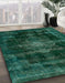 Abstract Deep Teal Green Modern Rug in Family Room, abs2111