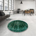 Round Abstract Deep Teal Green Modern Rug in a Office, abs2111