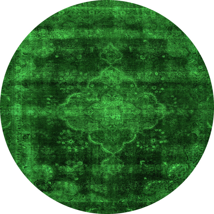 Round Machine Washable Abstract Green Modern Area Rugs, wshabs2111grn