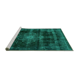 Sideview of Machine Washable Abstract Turquoise Modern Area Rugs, wshabs2111turq