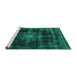 Sideview of Machine Washable Abstract Turquoise Modern Area Rugs, wshabs2111turq