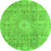 Round Machine Washable Abstract Green Modern Area Rugs, wshabs2112grn