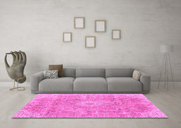 Machine Washable Abstract Pink Modern Rug in a Living Room, wshabs2112pnk