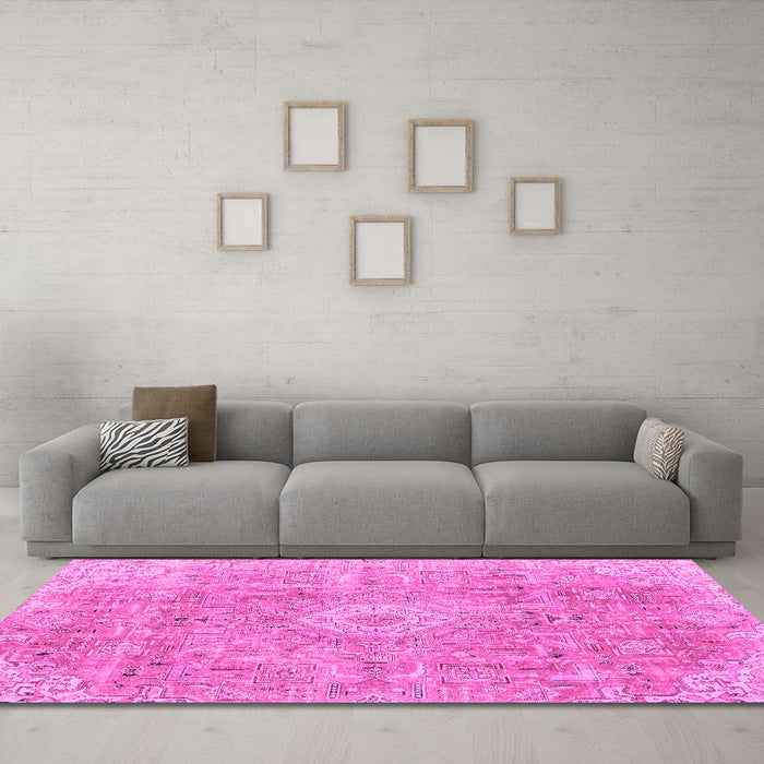 Machine Washable Abstract Pink Modern Rug in a Living Room, wshabs2112pnk