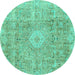 Round Machine Washable Abstract Turquoise Modern Area Rugs, wshabs2112turq