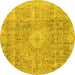 Round Machine Washable Abstract Yellow Modern Rug, wshabs2112yw