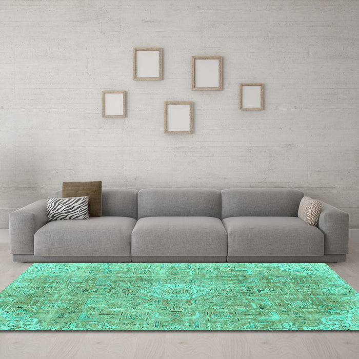 Machine Washable Abstract Turquoise Modern Area Rugs in a Living Room,, wshabs2112turq