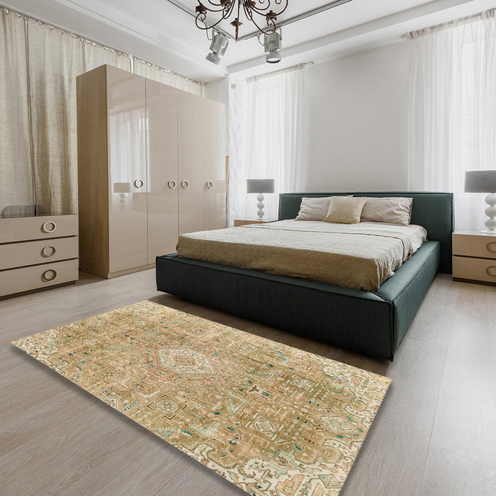 Machine Washable Abstract Bronze Brown Rug in a Bedroom, wshabs2112