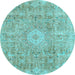 Round Machine Washable Abstract Light Blue Modern Rug, wshabs2112lblu