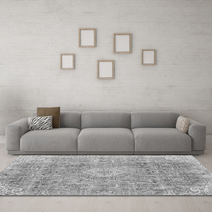 Machine Washable Abstract Gray Modern Rug in a Living Room,, wshabs2112gry