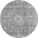 Round Machine Washable Abstract Gray Modern Rug, wshabs2112gry