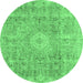 Round Abstract Emerald Green Modern Rug, abs2112emgrn