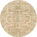 Round Abstract Brown Gold Modern Rug, abs2113