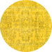 Round Abstract Yellow Modern Rug, abs2113yw