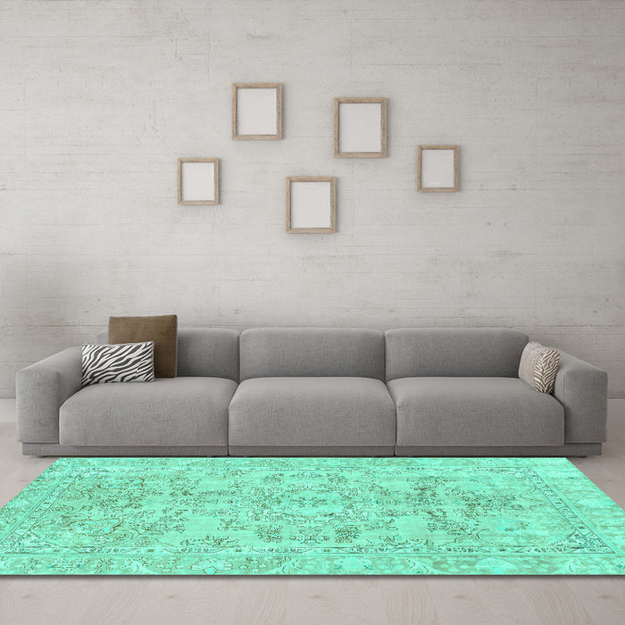 Machine Washable Abstract Turquoise Modern Area Rugs in a Living Room,, wshabs2113turq
