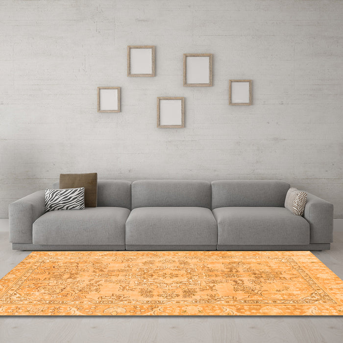 Machine Washable Abstract Orange Modern Area Rugs in a Living Room, wshabs2113org